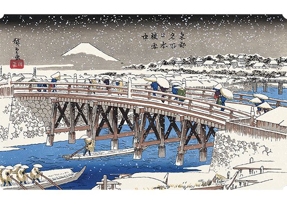 Ukiyo-e Utagawa Hiroshige "Nihonbashi bridge in snow"